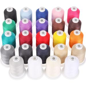New brothread - 18 Options - Multi-Purpose 100% Mercerized Cotton Threads 50S/3 600M(660Y) Each Spool for Quilting, Serger, Sewing and Embroidery - 24 Basic Colors