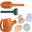 BLUE GINKGO Toddler Gardening Tools - Silicone Beach Toys, Garden Toys for Toddlers | Kids Shovel and Rake Set, Watering Can, Sand Molds | Outdoor Baby Gardening Set (Terracotta)