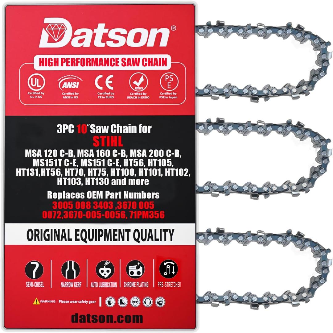 10 Inch Pole Saw Chain for Stihl 71PMM3 56 for Stihl MSA 120 C-B, MSA 160 C-B, MSA 200 C-B,MS151 C-E, HT56, HT105,HT131,HT70,HT75,HT100,HT101,HT102,HT103,HT130 Pole Saws 1/4" - .043"-56DL (3 Chains)