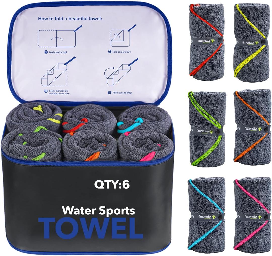 4Monster 4 Pack Microfiber Camping Towel Quick Dry, Super Absorbent Travel Towel with Waterproof Bag, Lightweight Boat Towel for RV, Sport, Gym, Beach, Pool, Swim,Family Trip (6-navy)