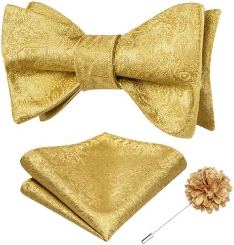 Dubulle Self Tie Bow Ties and Lapel Pin for Men Paisley Solid Mens Bowtie and Handkerchief Cufflinks Set Wedding