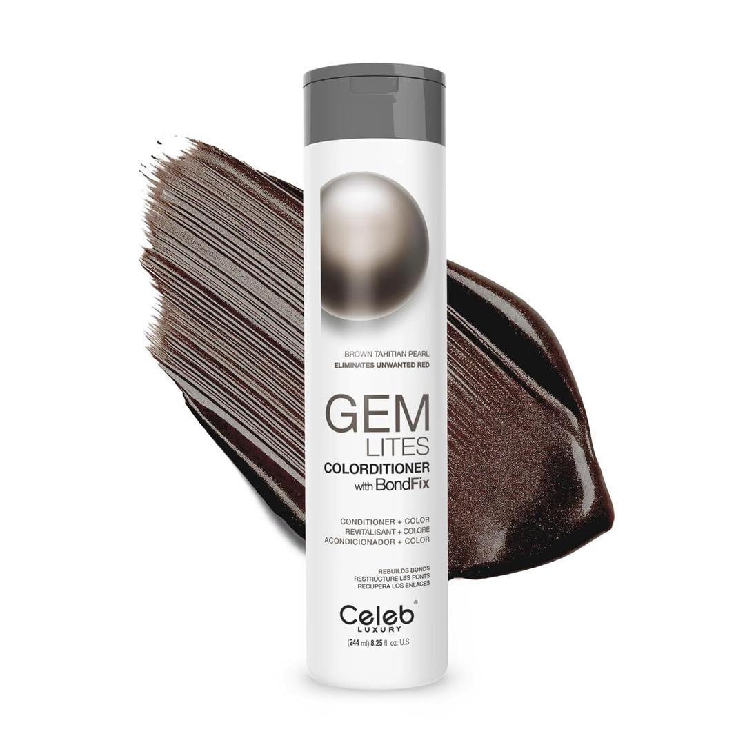 Celeb Luxury Colorwash Color Depositing Conditioner + Bondfix Bond Rebuilder, Semi Permanent Hair Color, Vegan Hair Dye, Viral and Gem Lites (Brown Tahitian Pearl)
