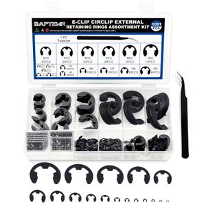 E Clip Circlip External Retaining Rings Assortment Kit, 1050PCS E Clips External Carbon Steel Rings and 1 PC Tweezers, Includes Sizes of M1.5-M22