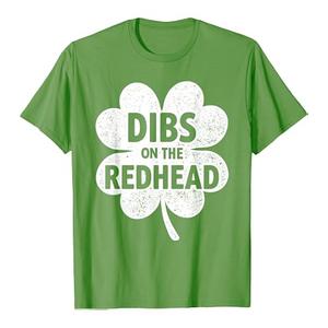 Funny Irish St Patricks Day Shamrock Dibs On The Redhead T-Shirt, XL