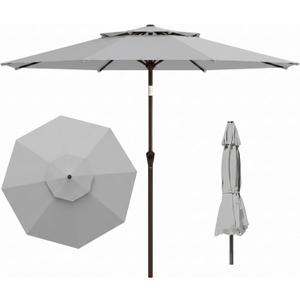 Tobeos 10 FT Outdoor Patio Umbrella, 2 Tiers Market Table Umbrella with 8 Sturdy Ribs, Push Button Tilt and Crank, UPF50+ UV Protection for Deck, Pool, Garden and Backyard, Light Gray