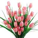 6 Bundles Tulips Artificial Flowers,30 Heads Outdoor Artificial Tulip Faux Plastic Greenery Shrubs Plants UV Resistant for Easter Home Outside Garden Porch Window Decor (Pink)