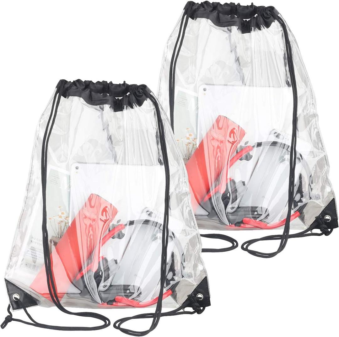 2 Pieces Clear Drawstring Bags, Waterproof Small Clear Bag for Stadium Colleges Sport Event Work Concert Security Approved