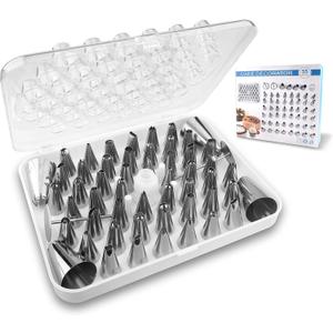 FIVETASCake Decorating kit for Beginners-52 Numbered Icing Tips with Pattern Chart,2 Flower Nails and 1 Coupler.Piping Tips Set with storage box. (55PCS)