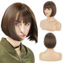 REECHO Brown Bob Wig with Bangs, 11" Short Bob Wigs Synthetic Replacement Hair Wigs for Women - Chestnut Brown