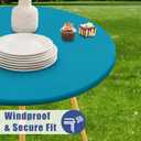Moosfor Round Spandex Tablecloth 6 Pack, Elastic Fitted Waterproof Tablecloths for 36"-44" Tables, Stretch Washable Picnic Table Cover for Camping, Dining, Indoor and Outdoor, Turquoise