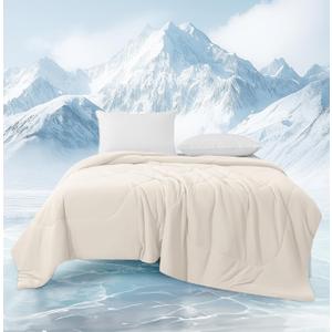 MASVIS Cooling Blankets for Hot Sleepers, Luxury Lightweight Cozy Soft Throw for Night Sweats Double Sided Breathable Blanket for Bed Couch Sofa, Q-Max 0.4 Cold Tech Ice Blanket, King(108"x90"), Beige