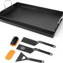 25" x 16" Cast Iron Griddle for Gas Grill with Silicone Griddle Tool Kit, Pre-Seasoned Grill Griddle for Gas/Charcoal Grills, Flat Top Grill Accessories Set with Spatulas, Scraper Cleaning Brush