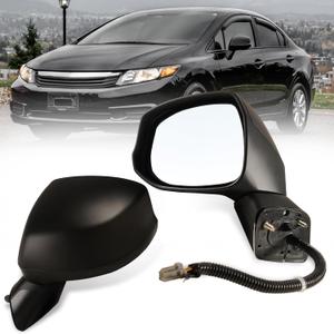 Left Driver side Mirror Fits 2012-2015 Honda Civic with Power Glass Non-heated Without Turn Signal Light Replaces 76252TR0A01 (3 Pins)