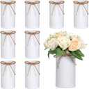 Rustic Vase for Table Centerpieces 5.91 Inch Flower High Vase with Twine Bow Vintage Farmhouse Decor for Wedding Reception Dining Baby Shower Home Galvanized Metal Buckets(White,8 Pcs)