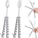 Flutesan 2 Pcs Butterfly Fork and Spoon Set, Tactical Butterfly Spoon Folding Stainless Steel Spork Utensil Set Balisong Trainer for Travel Camping Hunting BBQ Kitchen(Silver)