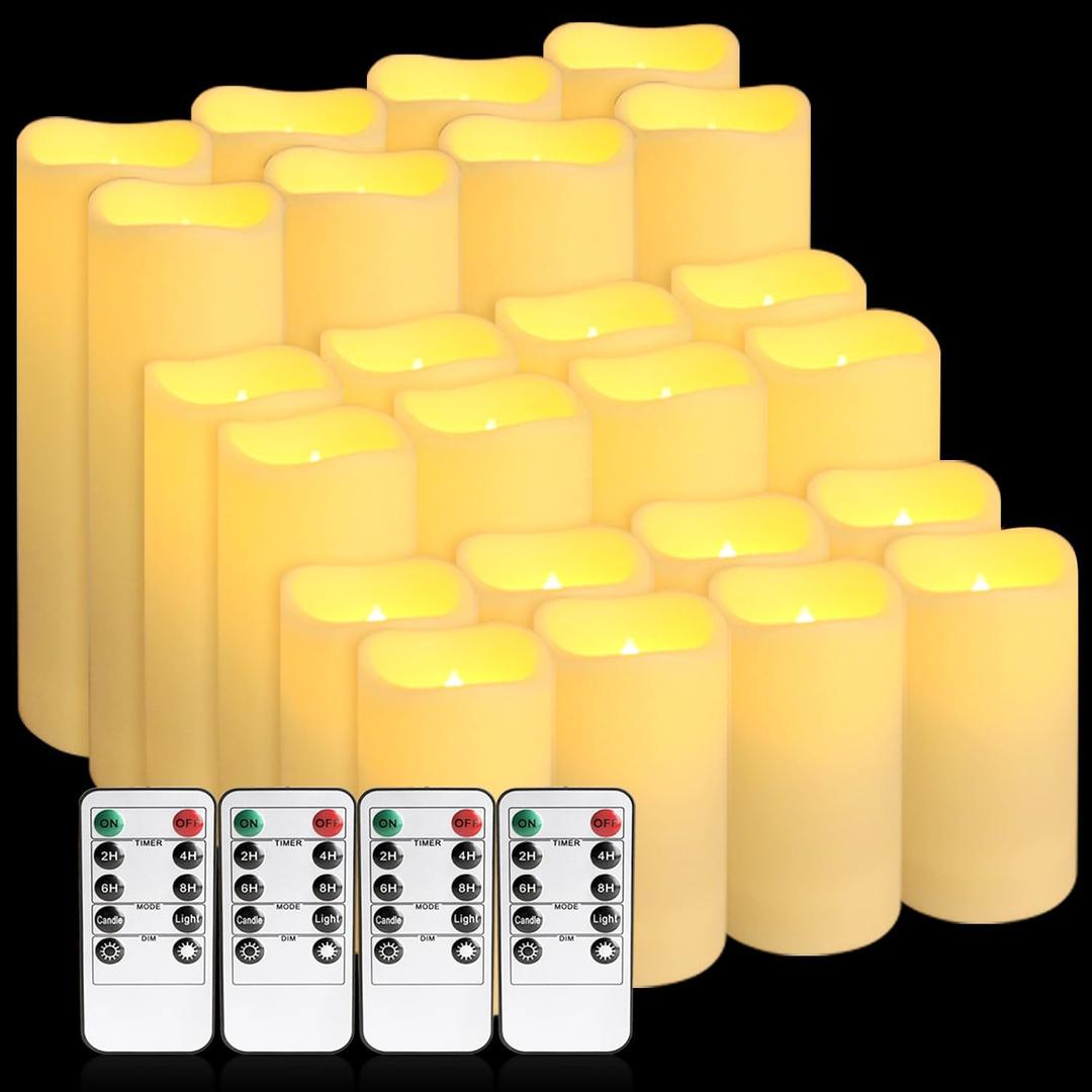 Set of 24 Flameless Led Battery Opeated (D2.2'' x H4''5''6'') Waterproof Outdoor Indoor Candles with 10-Key Remotes and Cycling 24 Hours Timer
