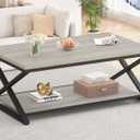 HSH Coffee Table with Storage, Farmhouse Grey Living Room Center Table, Industrial Wood and Metal Rectangle Coffee Tables, Simple Rustic 2 Tie Cocktail Tea Table for Home Office Bedroom, 47 Inch