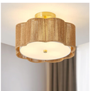 Rattan Ceiling Light Fixtures Flush Mount,3-Light Boho Light Fixtures Ceiling Mount for Bedroom,Close to Ceiling Light Modern Rattan Chandelier Lighting for Hallway Kitchen Dining Room(Yellow)
