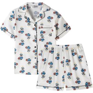 Veseacky Classic Silk Nightwear for Little Girls Notch Collar Button Down Satin 2 Piece Pajama Set (Ball Game Fan,Size 6)