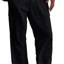 FANARCHER Mens Cotton Linen Pants Drawstring Loose Beach Pants with Pockets (X-Large, Black)