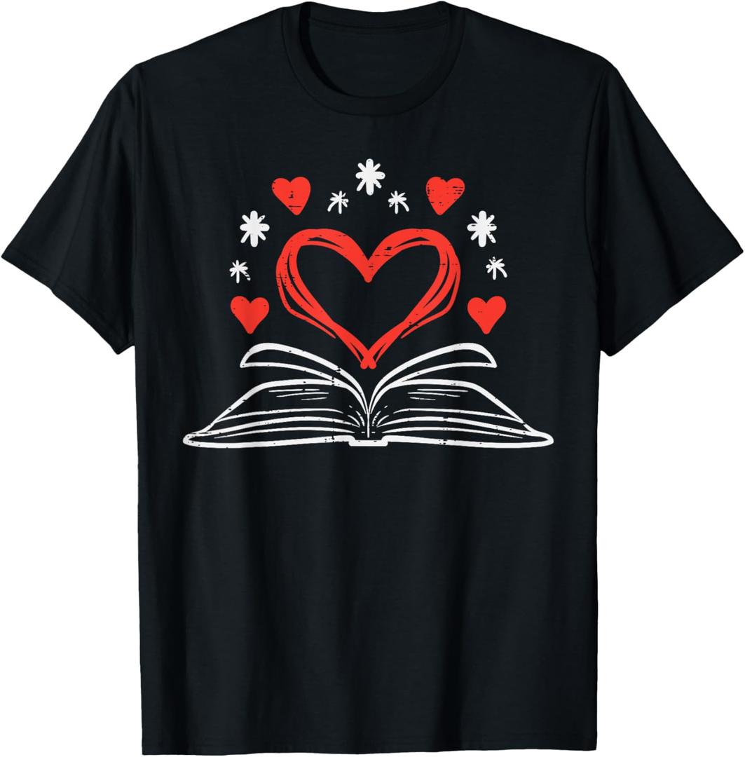 Book Heart Read Book Reading Librarian Men Women Kids T-Shirt (Small, Black)