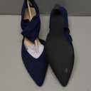 Coutgo Womens Low Kitten Heel Dress Shoes Pointed Toe Slip on Ankle Strap Cutout Elegant Party Wedding Pumps, Navy, Size 11