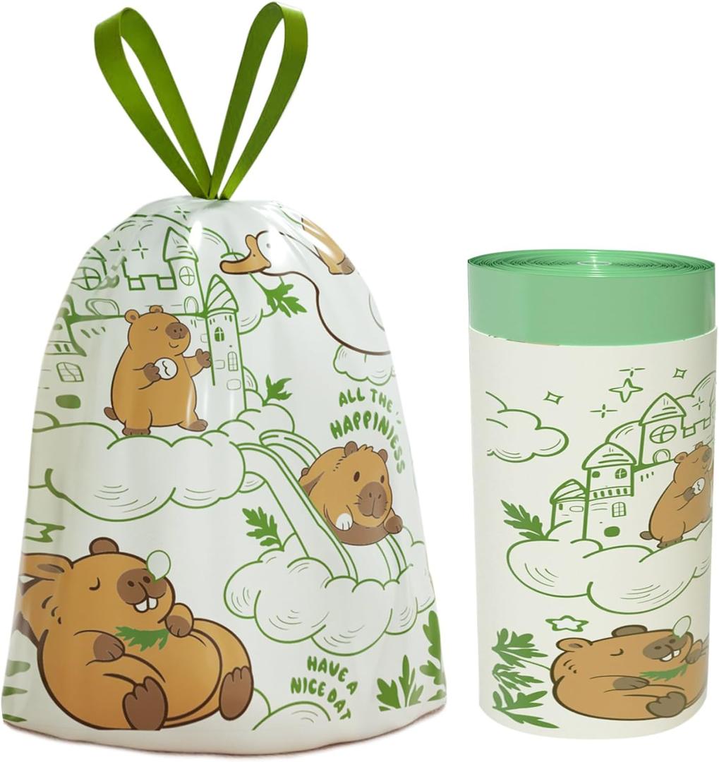 4 Gallon Garbage Bags, Small Garbage Bags with Drawstring and Printed Design, Tear-Free, Leakproof & Durable Small Garbage Bags for Bathroom, Office, 50 Count