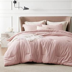 Bedsure Pink Queen Comforter Set - Soft Bedding for All Seasons, Cationic Dyed Bed Set, 3 Pieces, 1 Queen Size Comforter (90"x90") and 2 Pillow Shams (20"x26"+2"), 06 - Pink Melange