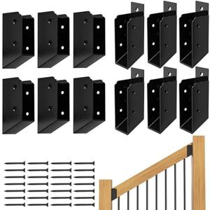 FMhotu 30° Stair Angle Stainless Steel Deck Railing Brackets Connectors for 2"x4" (Actual 1.5"x3.5") Railing Wood Post Stair Fence Railing Connectors with Coated Wood Screws,(12 Pair/Black)