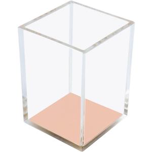 MEI YI TIAN Clear Acrylic Pencil Pen Holder Cup with Rose Gold Bottom, Desk Accessories Makeup Brush Holders Modern Design Desktop Organizer for Countertop Desk Accessory Storage
