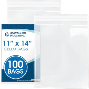 Spartan Industrial - 11" X 14" (100 Count) Crystal Clear Resealable Cello Poly Bags for Packaging, Clothing & T Shirts - Self Seal & Reinforced