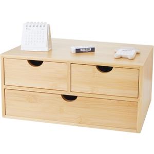 Bamboo Desk Organizer with 3 Drawers, Countertop Organizer with Drawers Makeup Storage Drawer 3 Drawers Tabletop Storage Organization Box Home Office Workspace