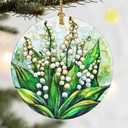 Christmas Ornaments, Dodosky 2.8in Ceramic Xmas Decor, Christmas Tree Ornaments, Xmas Decorations for Tree, Holiday Ornament, Gift Ideas, Flower Gifts for Women Mom Grandma - Lily of the Valley Flower