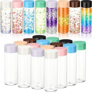 Hoolerry 16 Pcs Empty Plastic Sensory Bottles with Lids Reusable Clear Plastic Sensory Water Bottles for DIY Crafts Classroom Handmade Party Decoration(Multi Colors,13.5 oz)