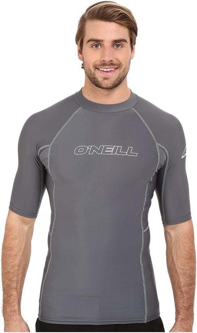 O'Neill Wetsuits Men's Basic Skins UPF 50+ Short Sleeve Rash Guard, Smoke, Small