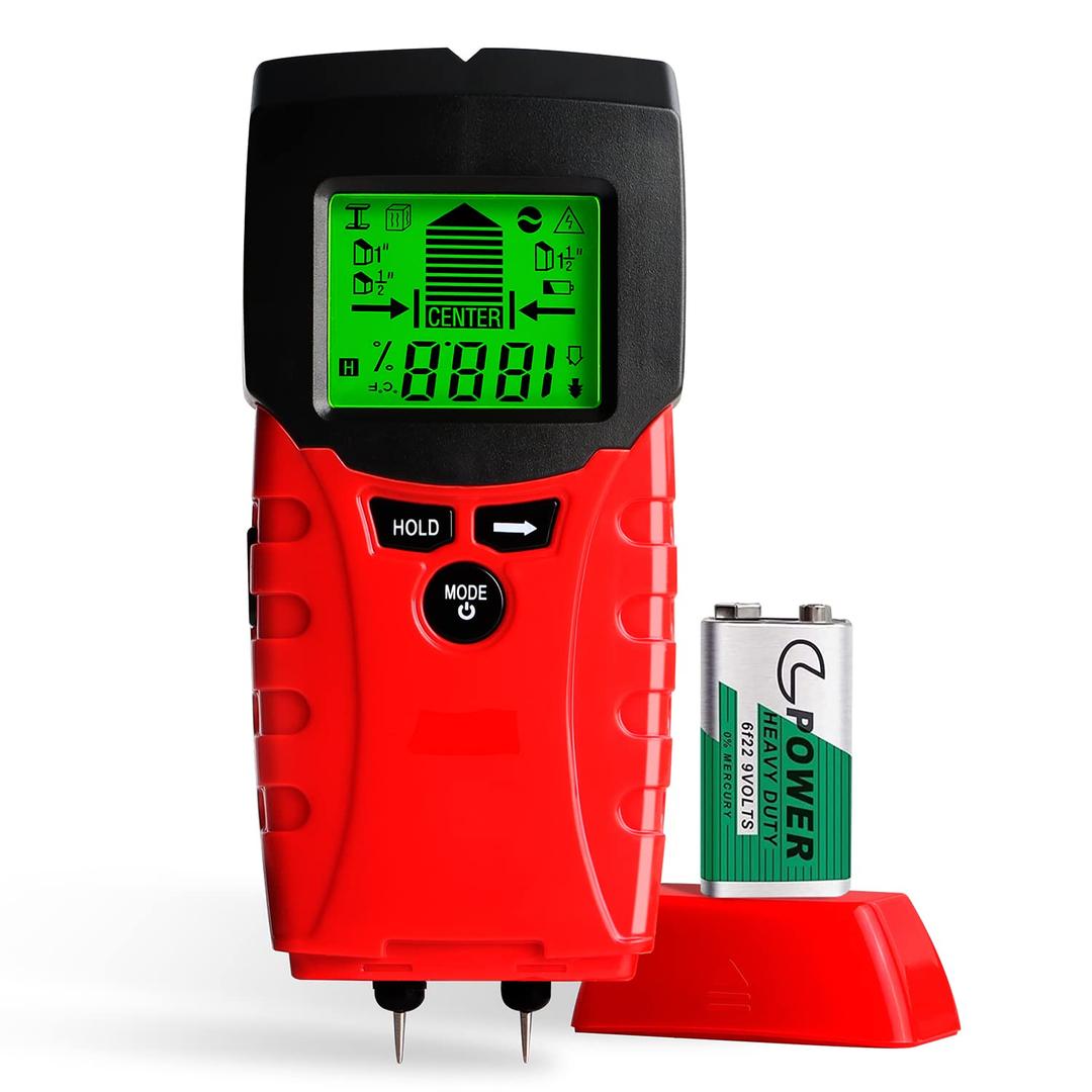 Stud Finder with Moisture Meter, 8 in 1 Electric Wall Scanner Sensor with Wood Detector, LCD Studs Tester with Water Leak Detector and Audio Alarm for Metal AC Wire