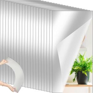 Queekay 20 Pcs Home Gym Mirrors 12" x 24" Acrylic Wall Mirror Tiles 2mm Thick Self Adhesive Mirror Sheets Frameless Wall Mounted Mirror Stickers Decor for Workout Bedroom Ceiling