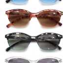 Reading Sunglasses +0.75 Womens Square Readers Sunglasses Stylish Lightweight Ladies Sun Readers 4 Pack Comfortable Fit (Black,Clear,Tortoiseshell Frames)