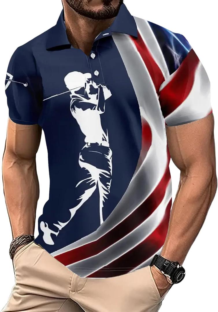 Cqinnifu Men's Polo Shirt,Golf Shirts for Men,Moisture Wicking Short Sleeve Golf Polos for Men (L)