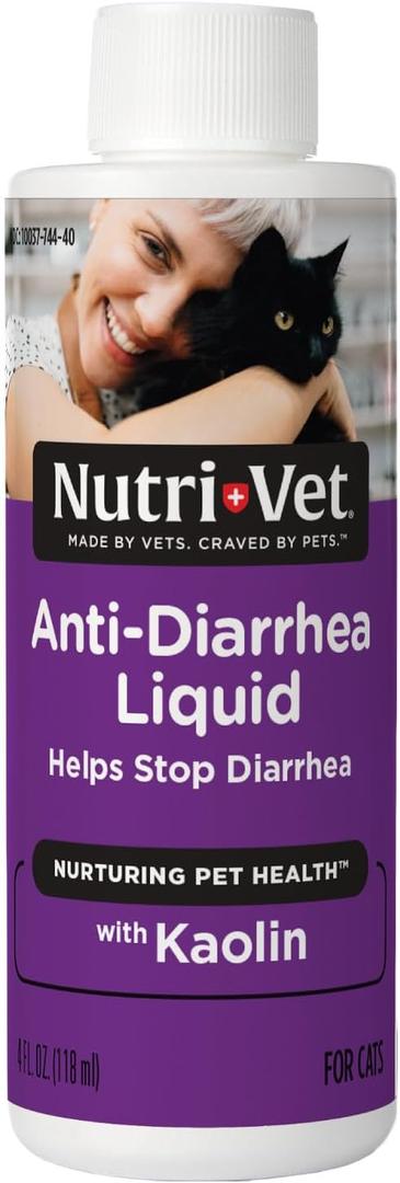 Nutri-Vet Anti-Diarrhea Liquid for Cats, Gentle Formula with Pectin and Kaolin, Soothes Upset Stomach and Irritated GI Tract, Slows Stool Passage, Cat Essentials, Detoxifies Bacterial Toxins, 4oz