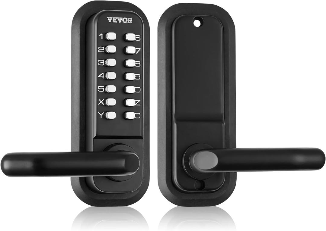 VEVOR Mechanical Keyless Entry Door Lock, 14 Digit Keypad, Embedded Outdoor Gate Door Locks Set with Keypad and Handle, Water-Proof Zinc Alloy, Easy to Install, for Garden, Garage, Yard, Storage Shed (Black)