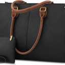 LOVEVOOK Laptop Tote Bag for Women, 15.6 Inch Large Capacity Vintage Leather Work Computer Bag, Business Casual Shoulder Handbag, Black & Brown