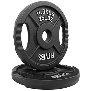 Fitvids Olympic 2-Inch Cast Iron Plate Weight Plate for Strength Training and Weightlifting, Two Hole Style, 25LB Pair