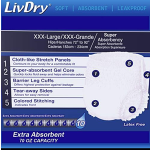 LivDry Adult Incontinence Underwear, Overnight Comfort Absorbency, Leak Protection (XXX-Large (44 Count))