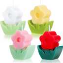 2 x Yihurlm 4 PCS Flower Shaped Candles, Smokeless Scented Candles, Aesthetic Cute Delicate Decorative Candle for Home Decor, Flower Candle Gift for Wedding Birthday Party Spa (White,Yellow,Pink,Red)