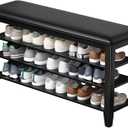 Shoe Rack Bench Entryway Storage with Leather Cushion, Shoe Organizer Bench for Entryway, Ideal for Front Doors Entrances Hallway Mudroom Featuring Rubberwood And 3 Height-Adjustable Removable Shelve, 39.4"