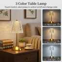 Rechargeable Cordless Table Lamp Touch Control Desk Lamp, 3-Color Dimmable Crystal LED with Battery, Small Nightstand Lamp for Bedroom, Bedside, Restaurant, Kitchen, Home Decor (2, Gold)