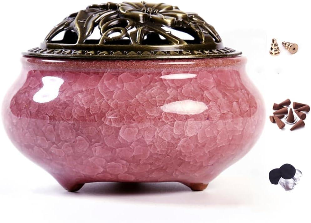 Ceramic Incense Burner with Incense Stick Holder + Insulation use for Stick or Coil Incense, Sage Cones and Frankincense (Violet)