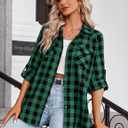 Zeagoo Womens Plaid Shirt Flannel Shirt Roll up Sleeve Top Casual Button Down Blouse (3X-Large, 1-green)