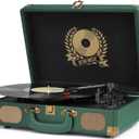 Vinyl Record Player Bluetooth Turntable 3-Speed Suitcase Portable Vintage Belt-Driven Record Player with Built-in Speakers RCA Line Out AUX in Headphone Jack Dark Hunter Green